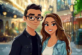do cartoon disney couple portrait