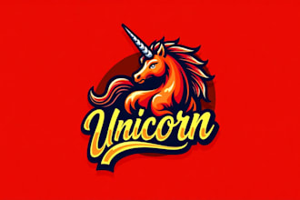 do awesome unicorn football in red mascot logo design