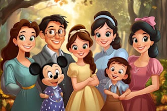 design a professional disney family portrait