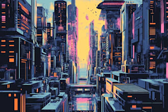 design an illustration of futuristic cyberpunk city