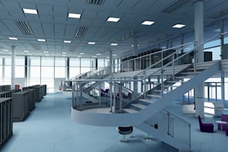 design 3d photorealistic warehouse, operating room, server room, ai data center