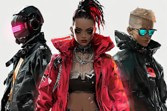 design cyberpunk and fantasy character splash art
