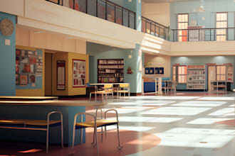 remodel school interior, classroom, office, library, 3d visualization, rendering