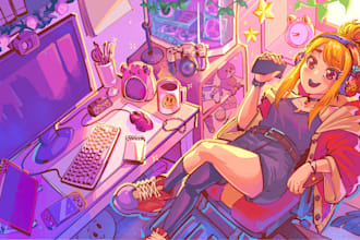 draw anime illustration character for vtuber, oc, fanart