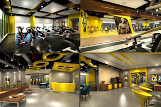 cgi gym, game center, interior design, stadium fitness center,showroom interior