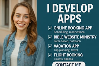 develop online booking app, bible website ministry, vacation app, flight boking