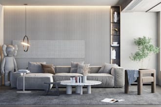 model 3d interior design and rendering of the kitchen, bedroom, and living room