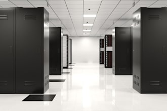 create realistic 3d warehouse, data center, ai data center, server room, storage