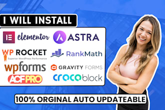 install elementor pro, astra, rank math pro, wp rocket, wpforms, gravity form