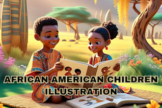 draw african american story book 3d illustration  cartoon design kids book