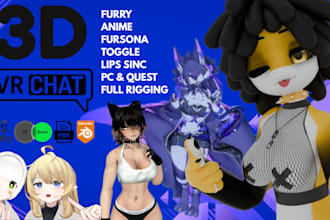 do custom vrchat 3d model furry avatar anime character design 3d vtuber