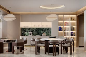 modern element restaurant design, 3d biophilic, lounge, office walkthrough, d5