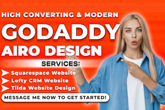 design godaddy airo, tilda website squarespace website design, lofty crm website