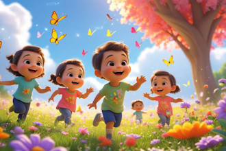 create enchanting children picture book illustration with playful backgrounds