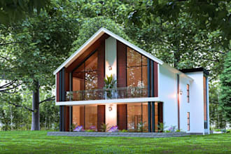 blender 3d farm house exterior,glaze,balcony design,rooftop facade rendering,cgi
