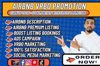 promote airbnb, booking, vrbo listing with premium marketing and optimization
