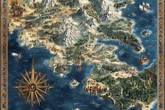 draw line art fantasy map illustration