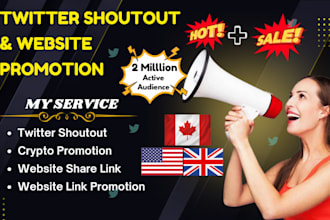 promote twitter shoutout share website affiliate link to 100m USA uk fb audience