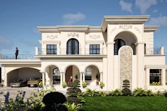 luxury 3d apartment exterior,pool design,garden terrace,balcony,porch,cottage