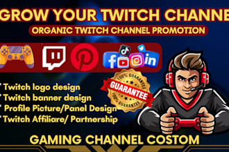 organically design twitch logo, banner for your twitch channel promotion