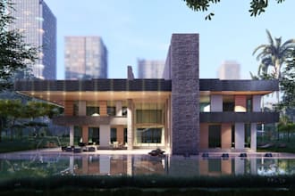 redesign 3d cgi villa exterior,sleek house facade,oceanfront,skp model rendering