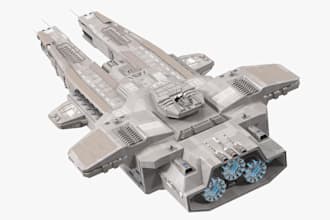 advance 3d spaceship model, bipedal tank mech, robot, uv map, rigging, animate