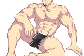 draw unique gay bara comic, muscle, yaoi, fan art, nsfw, gay character, oc comic