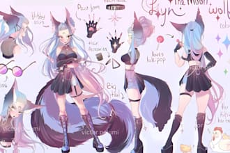 draw custom anime vtuber reference sheet, model sheet for live2d vrchat