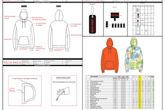 design clothing tech pack, clothing flat sketch, fashion tech pack