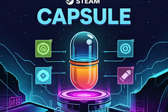 do steam capsule game banner poster, game UI design, assets icon logo game art