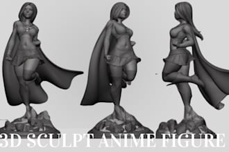 sculpt 3d cute female character model,3d print anime figures in brush blender