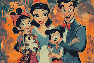 draw disney family portrait illustration