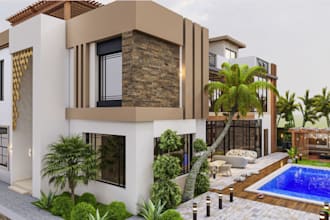renew modern minimalist villa,exterior garden,outside patio,facade elevation,cgi