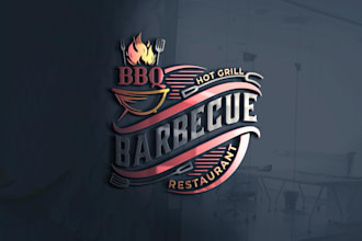 create 3d BBQ fast food restaurant logo design