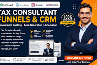 fix appointment booking funnel for tax consultants, lead generation design, crm