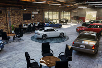 sketchup 3d cgi car showroom, gallery, commercial product showroom,3d render