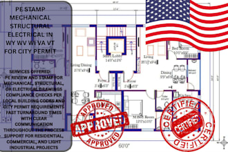 pe stamp mechanical structural electrical in wy, wv, wi, va, vt, for city permit