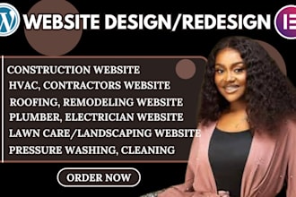 design landscaping, remodeling, hvac, roofing, construction wordpress website
