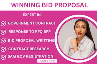 write rfp, rfq, bid proposal, contract research, government contract proposal