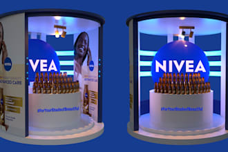 design 3d trade show booth, kiosk, 50 percent off rush now