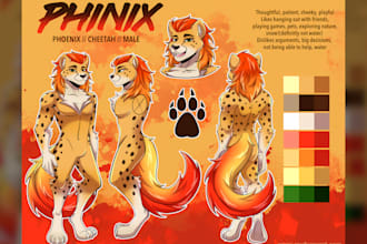 draw unique furry ref sheet fursona character design furry oc reference sheet