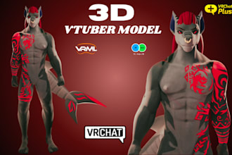 model realistic 3d furry vtuber model, vrchat avatar, vseeface, avis, fursona