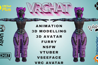 create vrchat avatar, furry avatar, 3d model, animaze, vtuber, vrc character