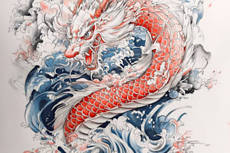 make awesome original japanese tattoo, irezumi tattoo design