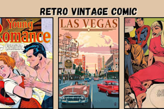 do retro comic page 70s 80s vintage movie poster design comic book cover pop art