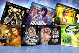 design dj club party, event flyer, hip hop night posters
