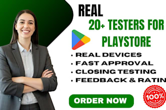 provide 12 testers or 20 testers for google play closed testing android app