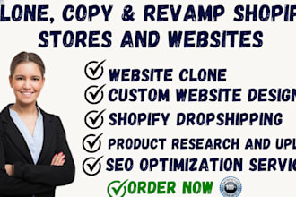 copy, clone, design, redesign shopify store or shopify website