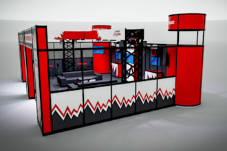 render 3d retail shop, trade booth, exhibition stand, stall, kiosk mall, event