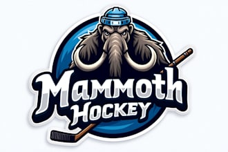 do angry mammoth hockey team mascot logo with company